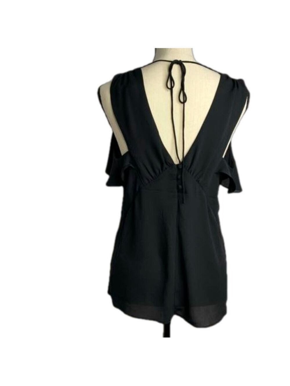 Express Black Ruffle Front 3 Button Top Small Petite - Picture 2 of 8
